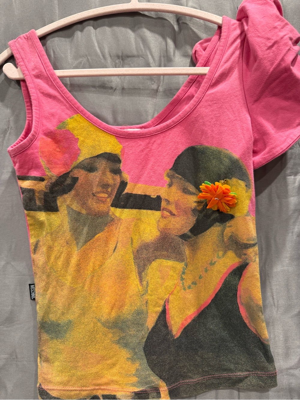 Moschino Pink Graphic Scoop Neck Tank with Orange Flower